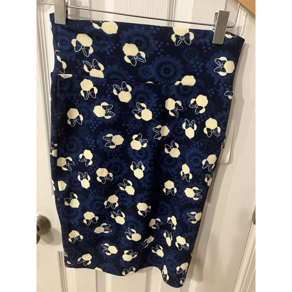 NWT XS LULAROE DISNEY MINNIE MOUSE Heads CASSIE PENCIL Skirt BLUE Cream Stretchy